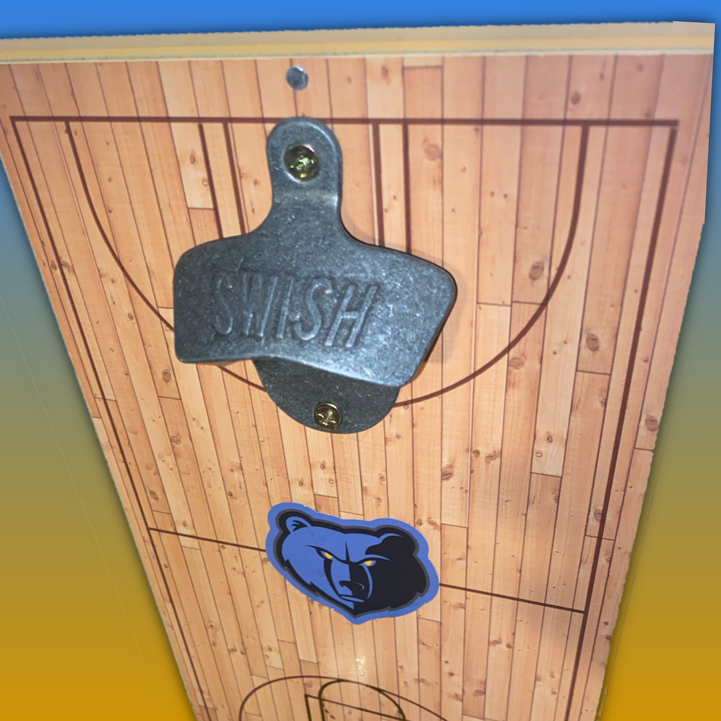 Memphis Grizzlies Wooden Basketball Court Bottle Opener with Hoop