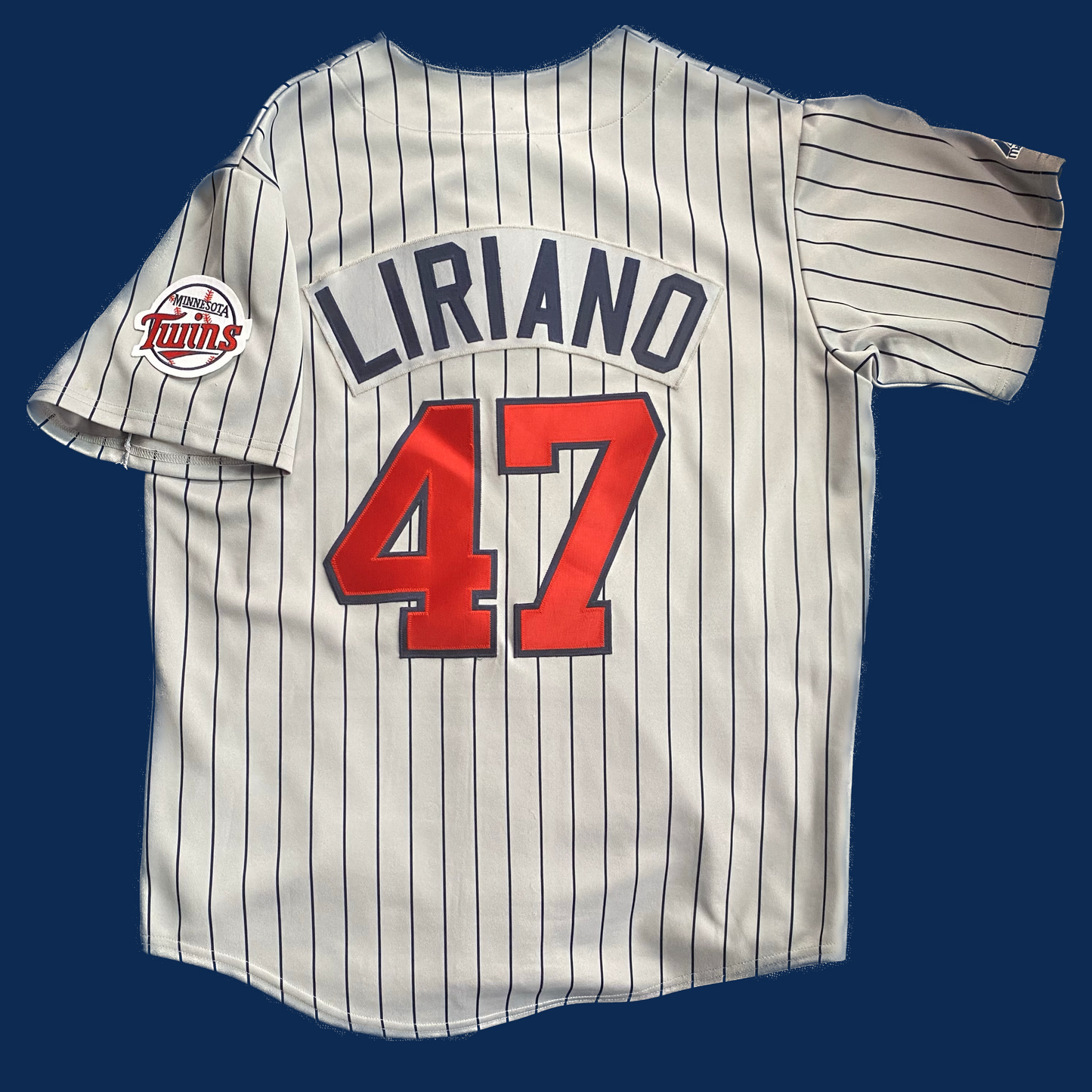 Minnesota Twins Francisco Liriano (#47) Majestic Authentic Pro Cut Road Gray Pinstripe Jersey