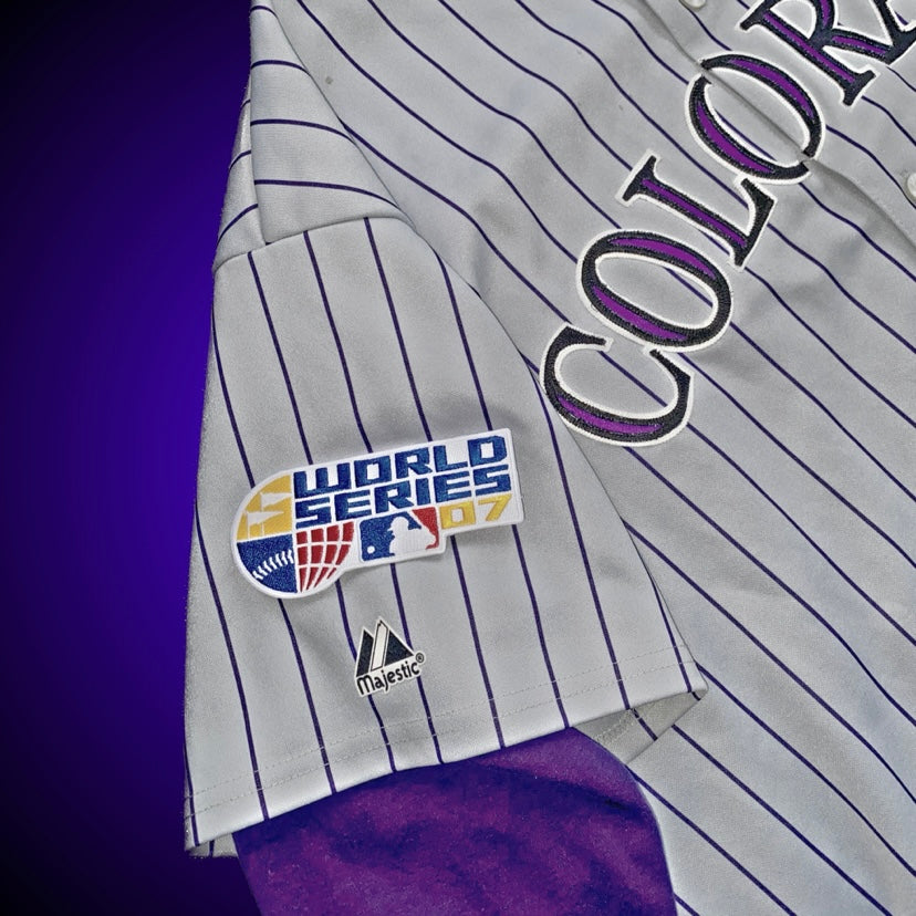 Colorado Rockies Authentic Majestic Road Gray Pinstripe 2007 World Series Jersey